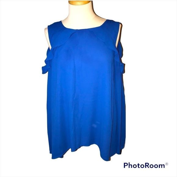 LANE BRYANT 20 Cobalt Blue cold shoulder long sleeve top keyhole back - Picture 1 of 9